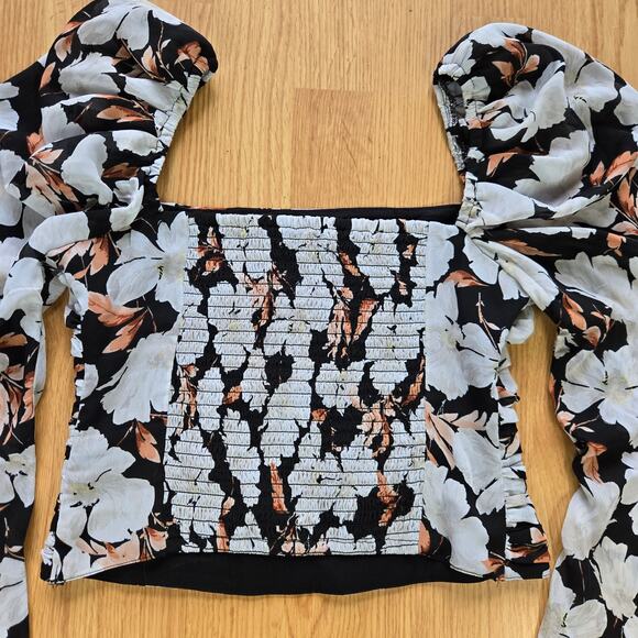 Abercrombie & Fitch Womens Cottage Boho Romantic Floral Ruched Puff Sleeve Top - Picture 5 of 12